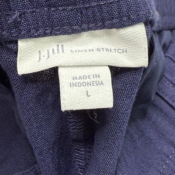 J Jill Linen Stretch Pants Pull On Straight Leg Cropped Size L Large Navy Blue - Picture 6 of 9